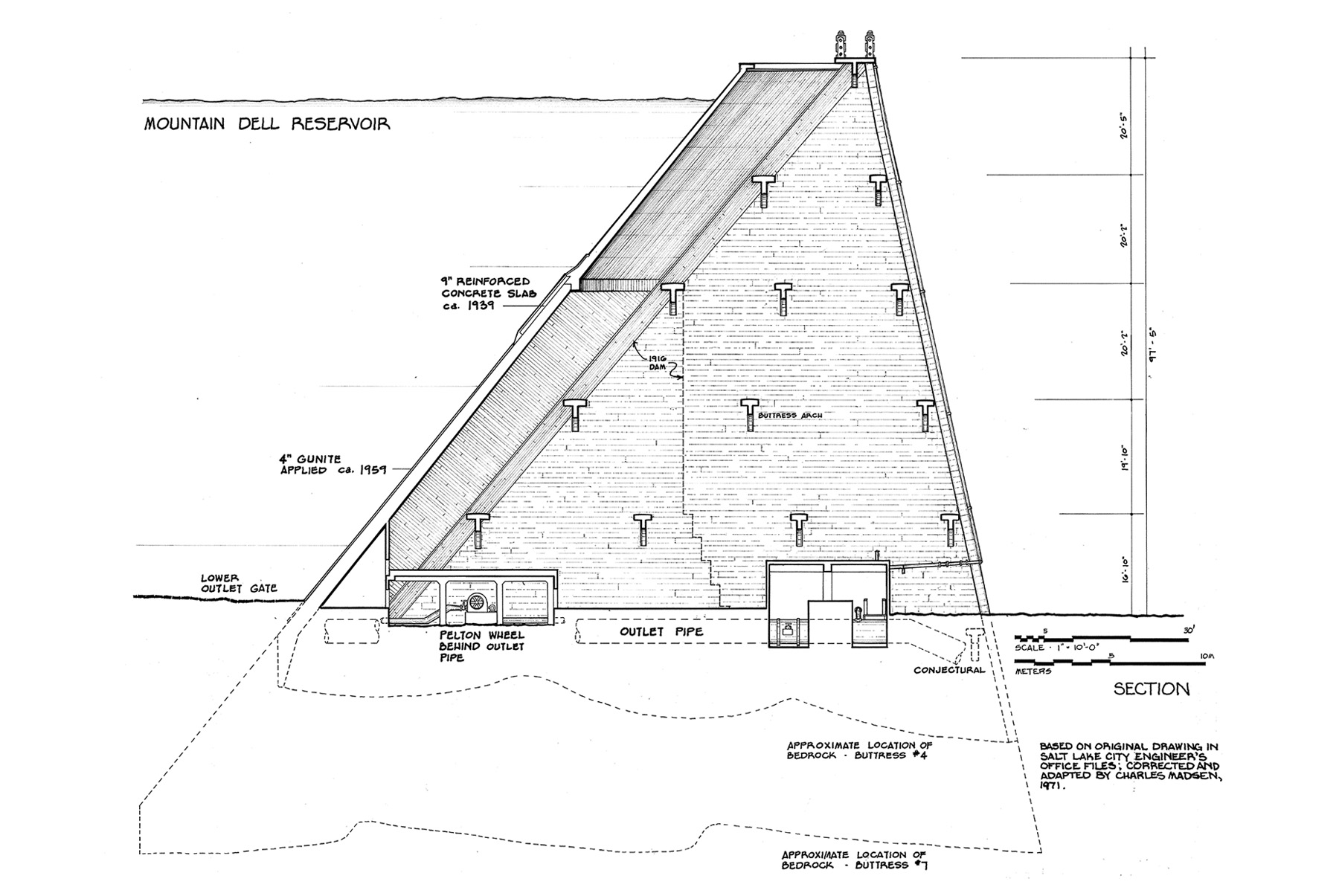 Images shows a section of Mountain Dell Dam.